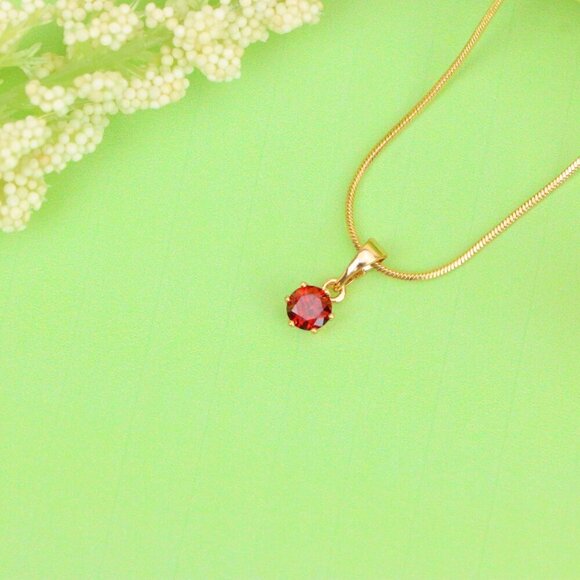 "Tiny Round Red Stone Rose Gold Pendant – Minimalist Design, XPPT1600 - Picture 2 of 13